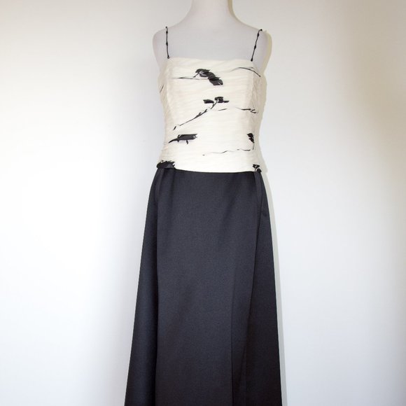 CARLISLE Top Skirt Set Black Ehite Print Dress Evening Cocktail Formal Sz 6 - Picture 1 of 6
